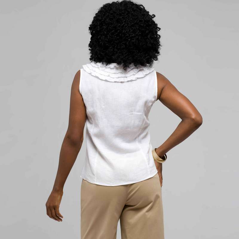 Ruffle Sleeveless Shirt, White, large image number 1